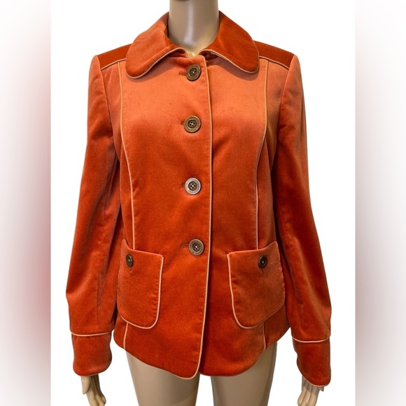 Ellen Tracy Women's burn Orange Velvet Jacket size petite 12 - Picture 3 of 6